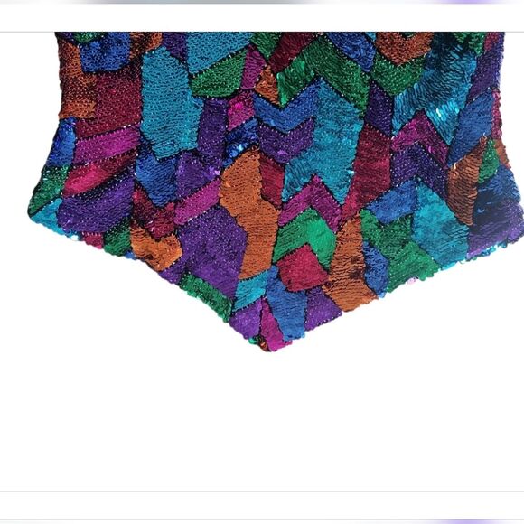 Vintage 80s Oleg Cassini Sequin Top 100% Silk & Rayon Sz 8 Statement Piece Artsy - Picture 11 of 16